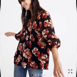 Madewell Boho Floral Top Lined Semi Sheer Sleeve French Rose Size Medium